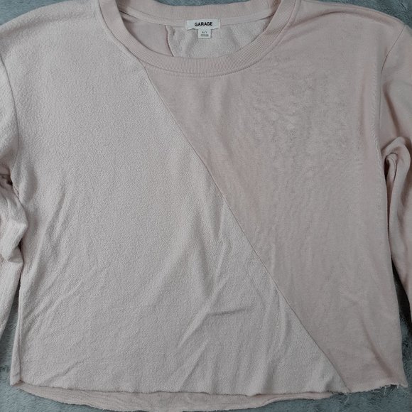 Garage Peachy Pink Cropped Distressed Sweatshirt L - Picture 2 of 8